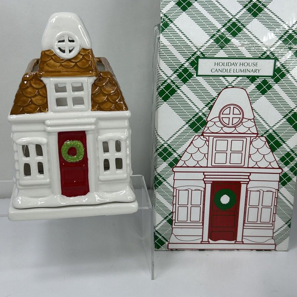 Bath & Body Works Candle Holder Slatkin Luminary Holiday House Christmas Ceramic